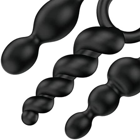 Satisfyer Booty Call set of three black anal plugs with smooth finish for pleasure.