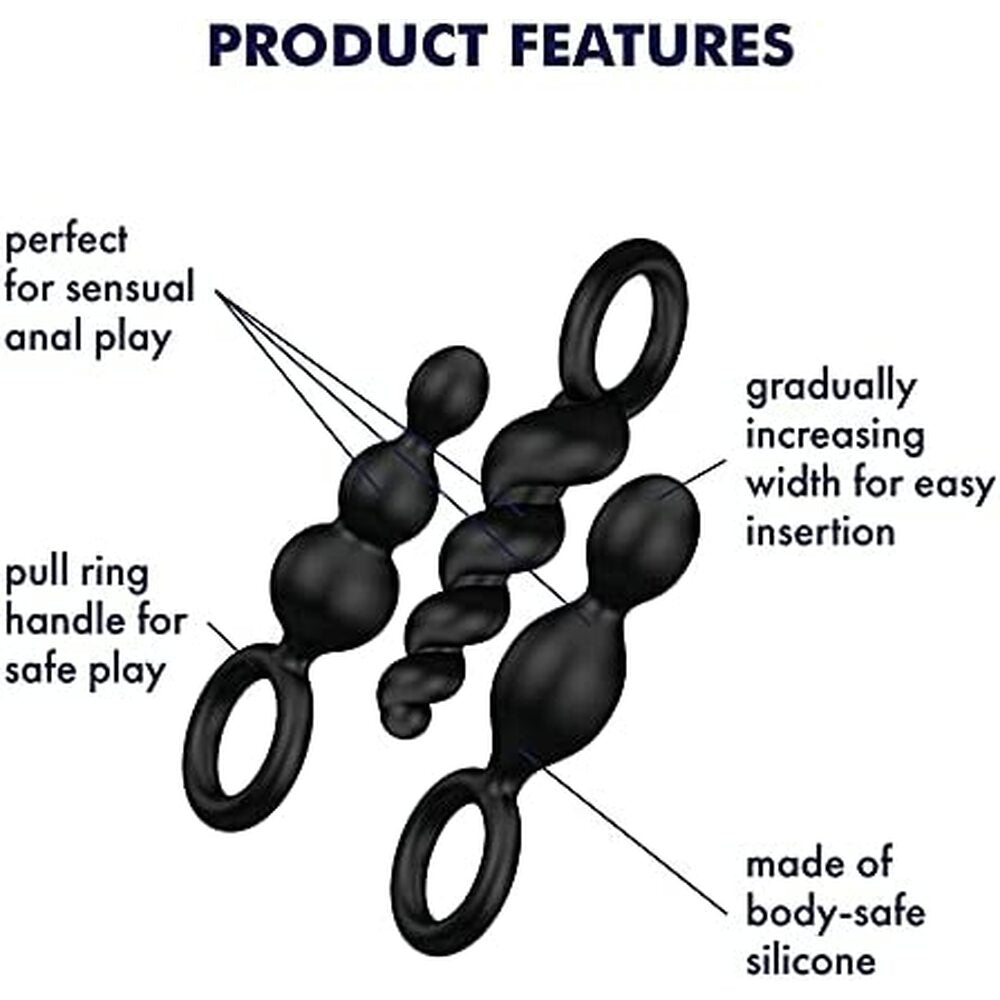 Set of three black anal plugs, part of the Satisfyer Booty Call range.