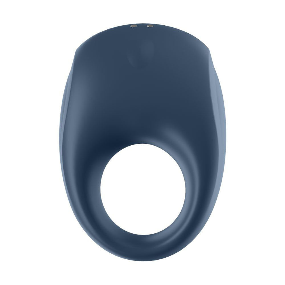Close-up of a blue satisfyer pro strong one cock ring vibrator, a love ring.