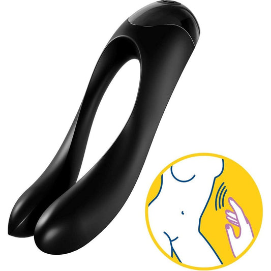 The Satisfyer Candy Cane finger vibrator in black, a sleek pleasure toy.