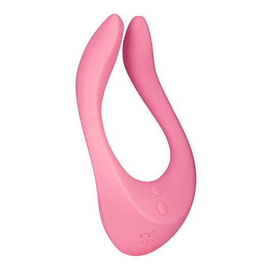 Close-up of a pink couples vibrator, the Satisfyer Partner Multifun 2, for endless joy.