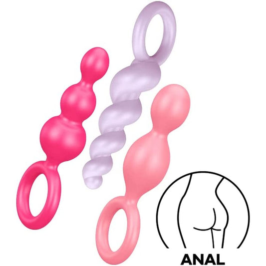 Satisfyer Pro booty call set of three multicoloured anal plugs in graduated sizes