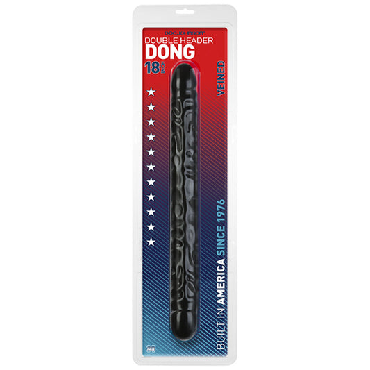 Doc Johnson double header, 18 inch veined black dong, realistic texture for double penetration.