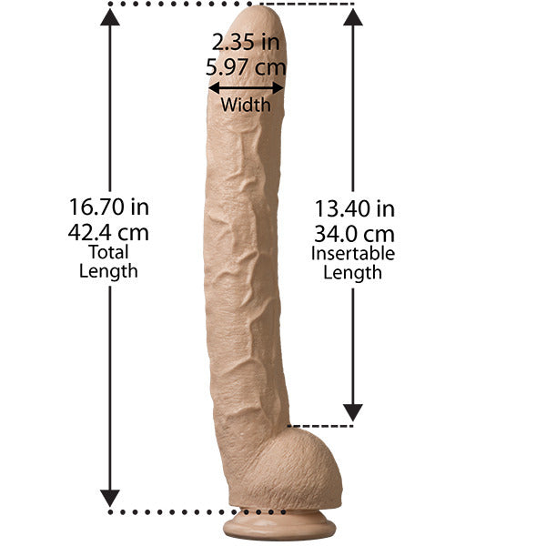 Doc Johnson's impressively large, 15-inch dildo in a realistic skin tone with a smooth finish.