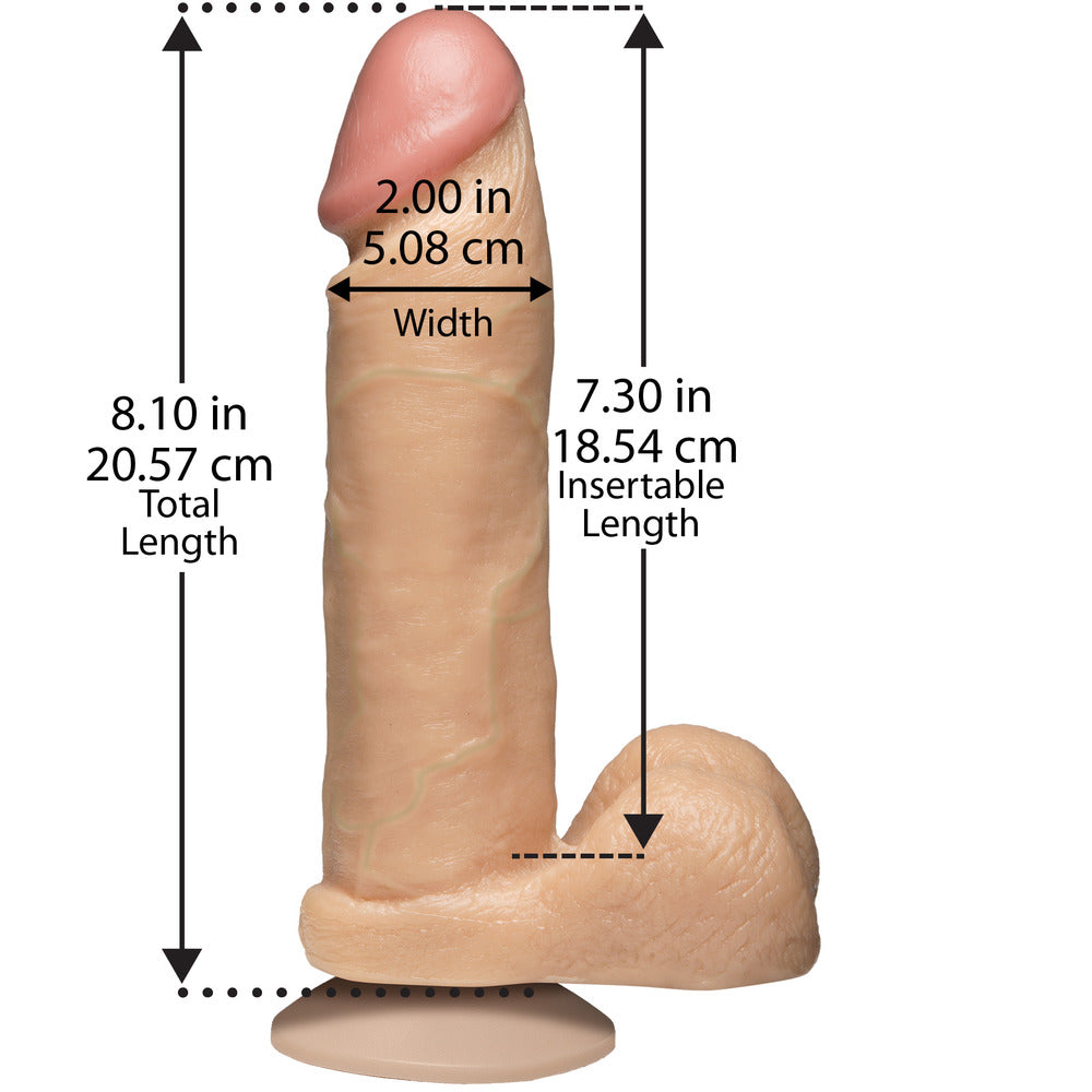 Flesh pink, eight-inch realistic dildo from Doc Johnson, a lifelike pleasure toy.