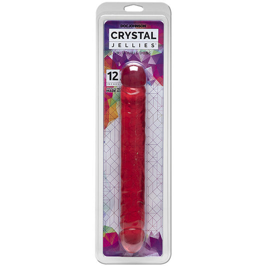 Doc Johnson crystal jellies double dong, 12 inch, clear, flexible, for adult use.