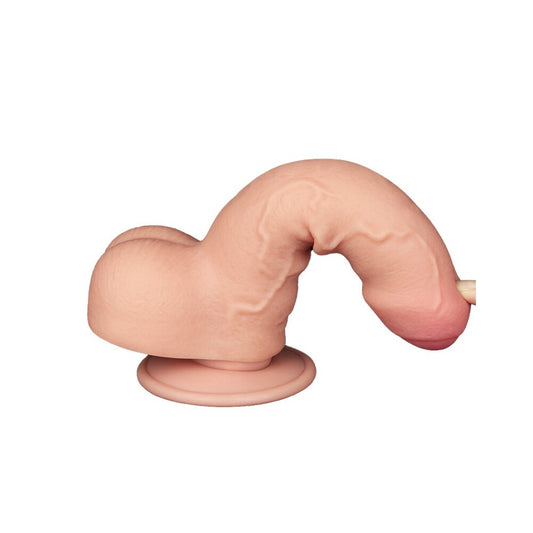 Lovetoy sliding easy bend dildo, seven inches, skin-toned, for strap-on use.