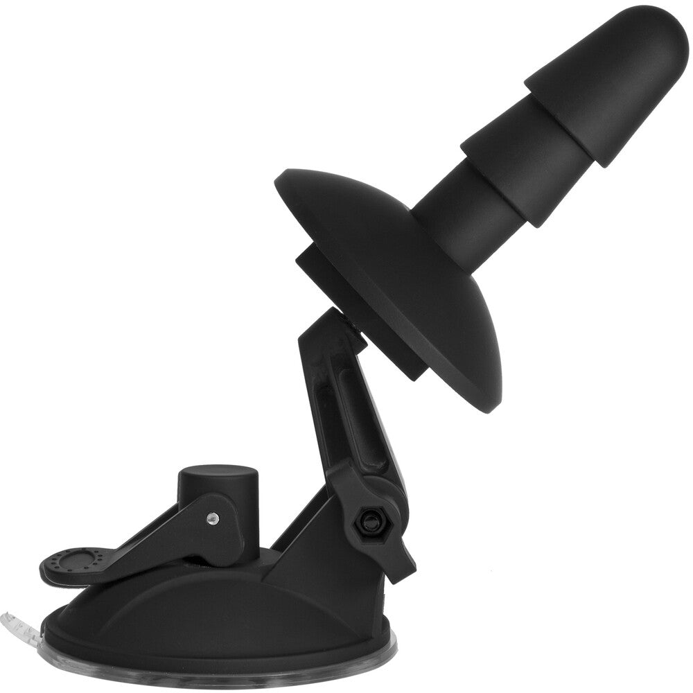 doc johnson vaculock deluxe suction cup plug attachment, a dark grey flexible accessory.