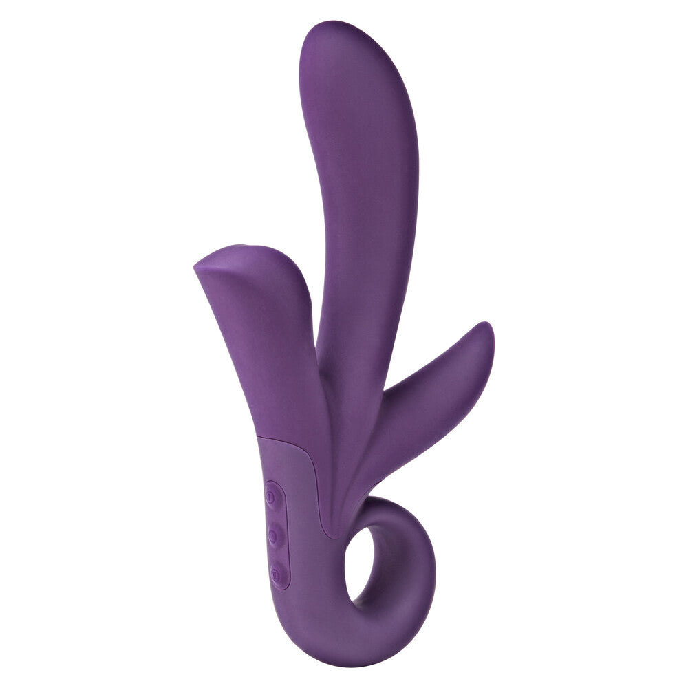 Purple trinity vibrator with clitoral stimulators, a sex toy for triple the pleasure.