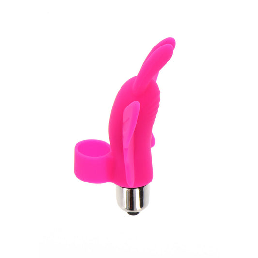 Close-up of the purple ToyJoy Butterfly Pleaser finger vibe, a textured pleasure enhancer.