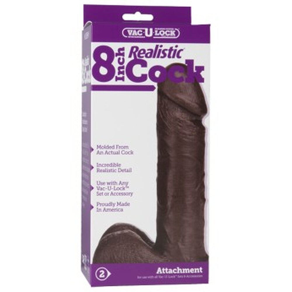 Doc Johnson vac-u-lock realistic eight-inch dildo attachment in black, looks like a penis.