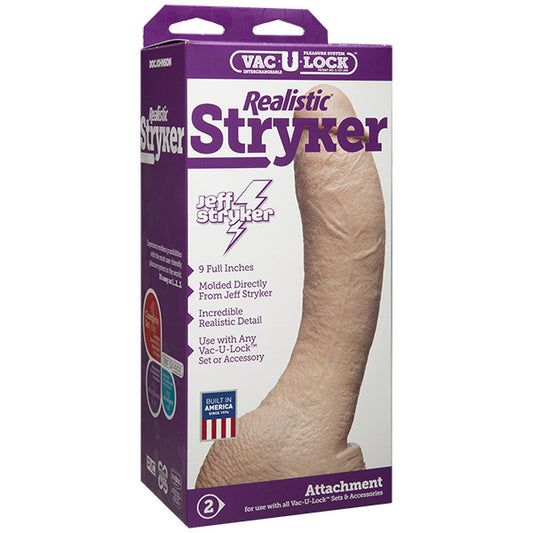 Realistic, skin-toned jeff stryker vac-u-lock dildo attachment from doc johnson, designed for pleasure.