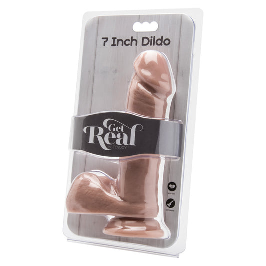 Flesh pink, 7-inch penis dildo with balls from toy joy sex toys, realistic finish.
