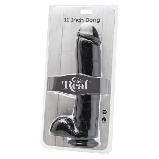 Black, realistic penis dildo with balls, eleven inches long, from Toy Joy Sex Toys.