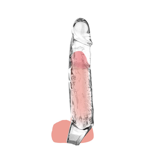 Large, realistic-looking penis extension sleeve in a skin-like tone, part of the 'get real' range.