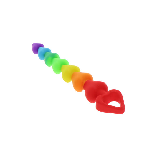 Toyjoy rainbow heart anal beads, a colourful string of graduated pleasure beads.