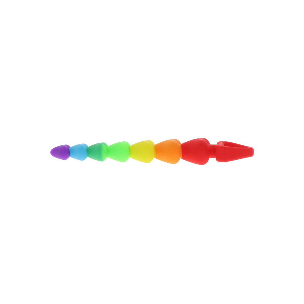 Rainbow coloured heart-shaped anal beads, a fun and playful sex toy from Toy Joy.
