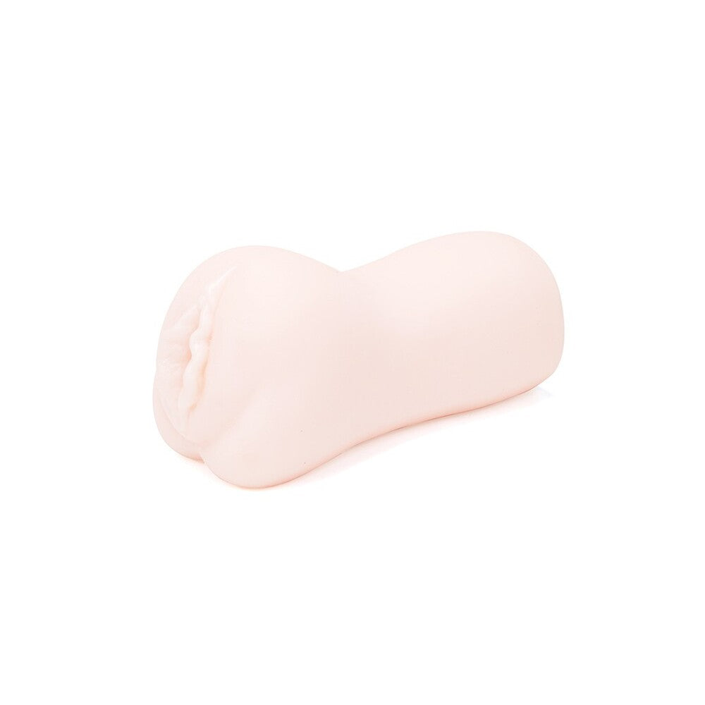 Close-up of a textured, flesh-toned masturbator from various toy brands, designed for male pleasure.