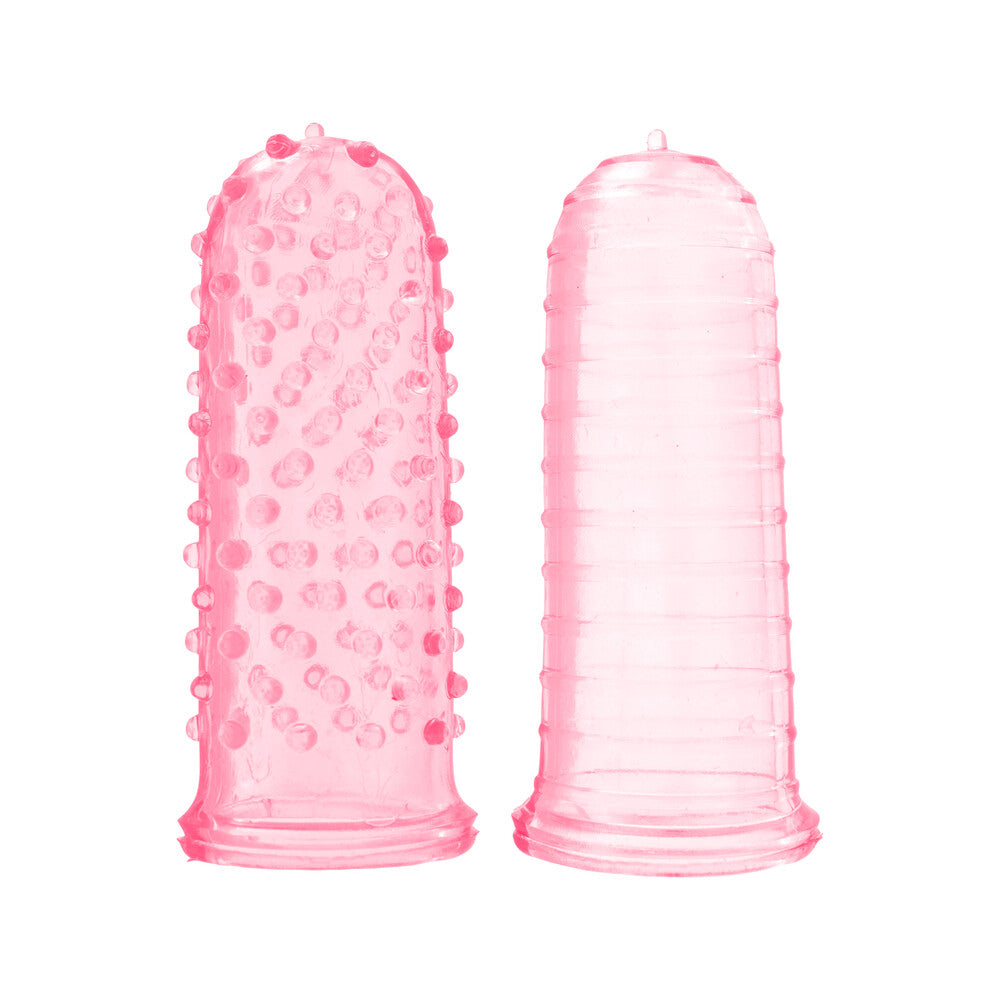 A small, pink, finger-mounted clitoral vibrator from toy joy sex toys for thrilling pleasure.