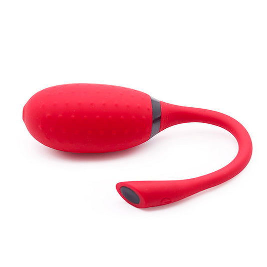 Vibrant red fugu vibe with remote control for clitoral stimulation, a remote control toy.