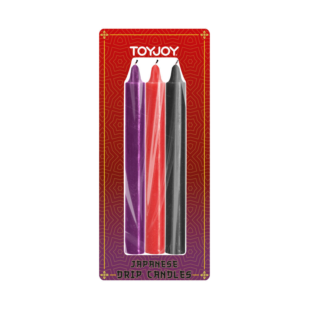A set of colourful japanese drip candles for bath and massage play, from ToyJoy.