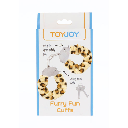 ToyJoy furry leopard print wrist cuffs for a bit of playful bondage fun.