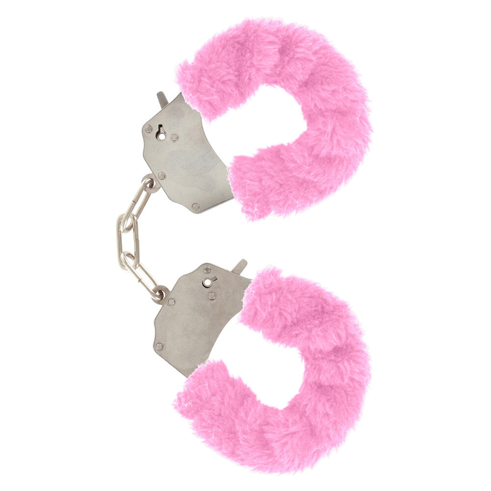 Pink furry wrist cuffs from toyjoy for a playful bit of fun restraint.
