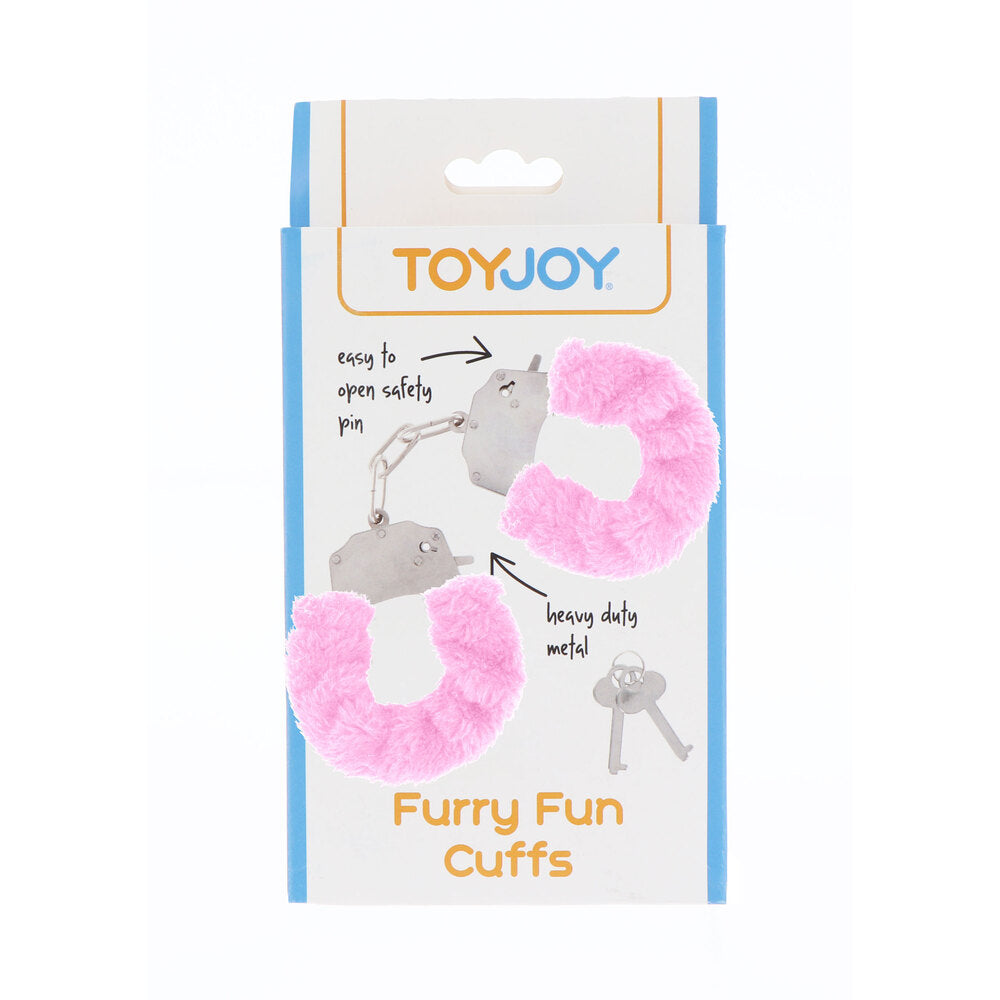 ToyJoy furry pink wrist cuffs, fun faux fur handcuffs for playful restraint.