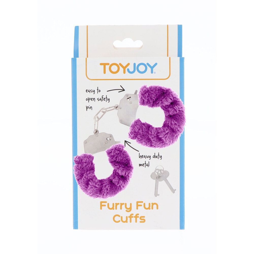 ToyJoy furry wrist cuffs in purple, soft and playful restraints for bedroom fun.