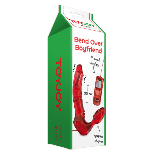 Red, bendable, strapless strap-on dildo for couple's fun, from toy joy sex toys.