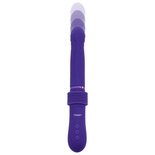 The toyjoy magnum opus supreme thruster 2 vibrator, a sleek, silver pleasure device for intimate exploration.