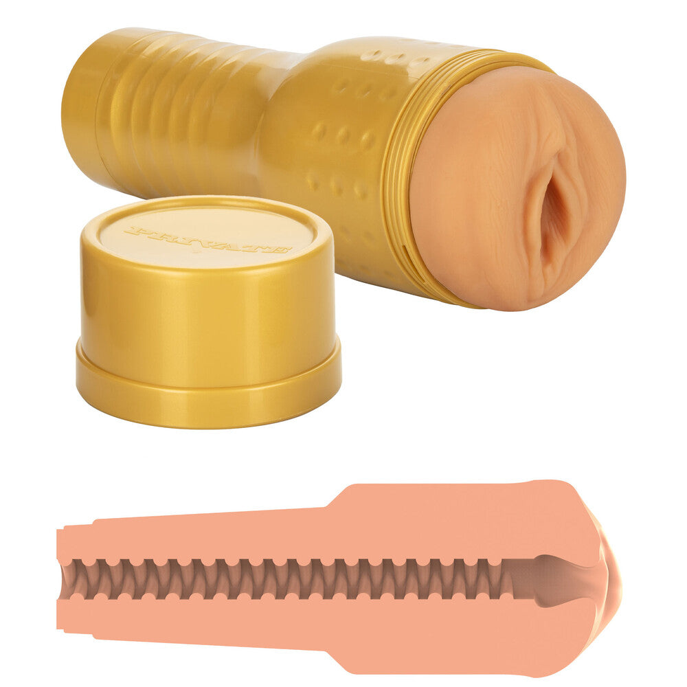Private original masturbator tube, flesh-toned silicone with textured interior, perfect for personal pleasure.