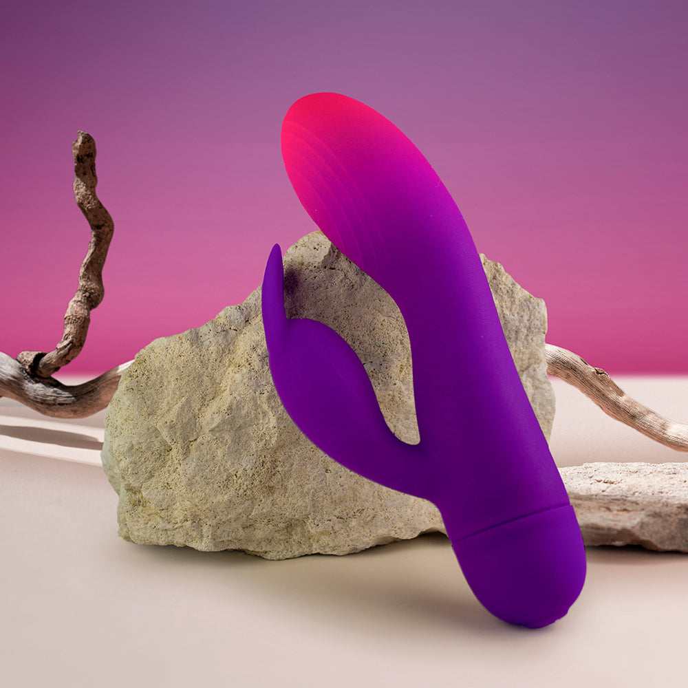 Glow-in-the-dark bunny vibrator with two motors for internal and external pleasure, made by Rocks Off.