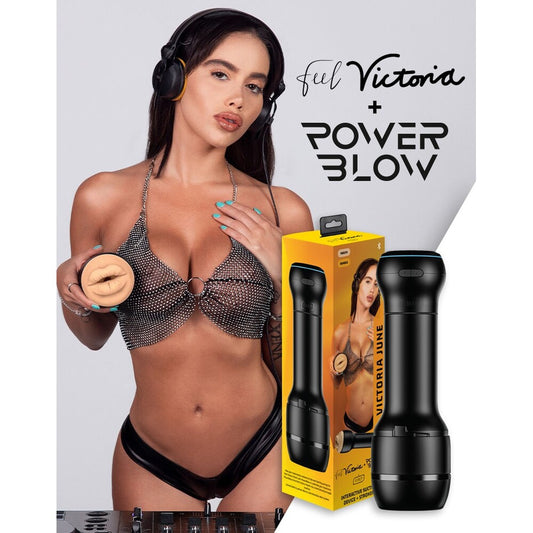 Kiiroo Victoria June vibrating powerblow masturbator, flesh-toned with a textured interior for interactive fun.