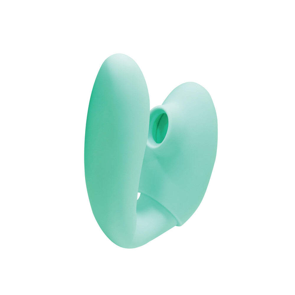 The Xocoon couples foreplay enhancer vibrator, a sleek black silicone toy with a smooth finish.