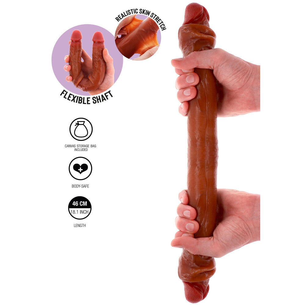 ToyJoy double-ended dildo, 18 inches long, crafted from smooth, realistic silicone.