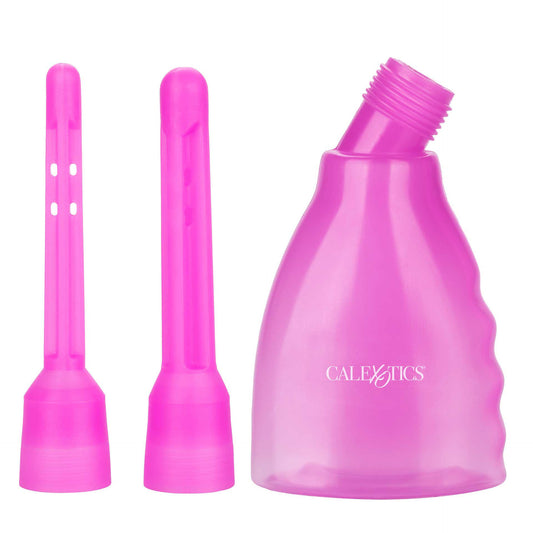 Reusable douche kit, a clear bottle with a long nozzle, for personal hygiene.