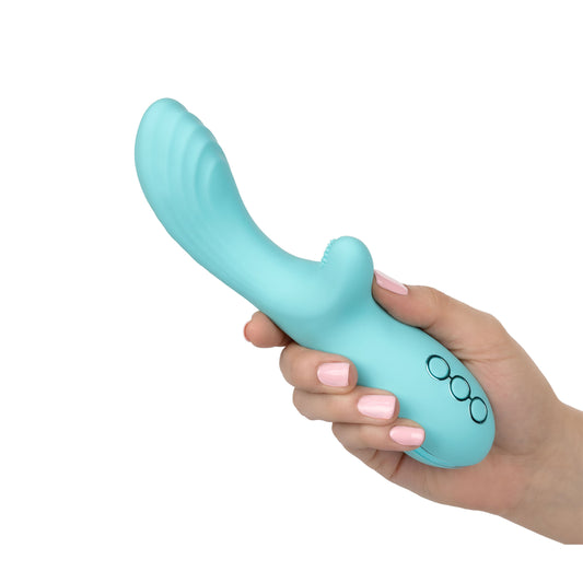 California Exotic Catalina Climaxer vibrator, purple silicone with a clitoral stimulator, rechargeable.