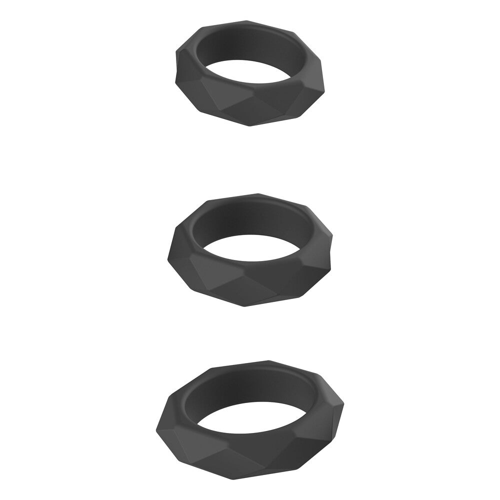Close-up of a heavy metal crink ring set from Hidden Desire, lustrous and durable.