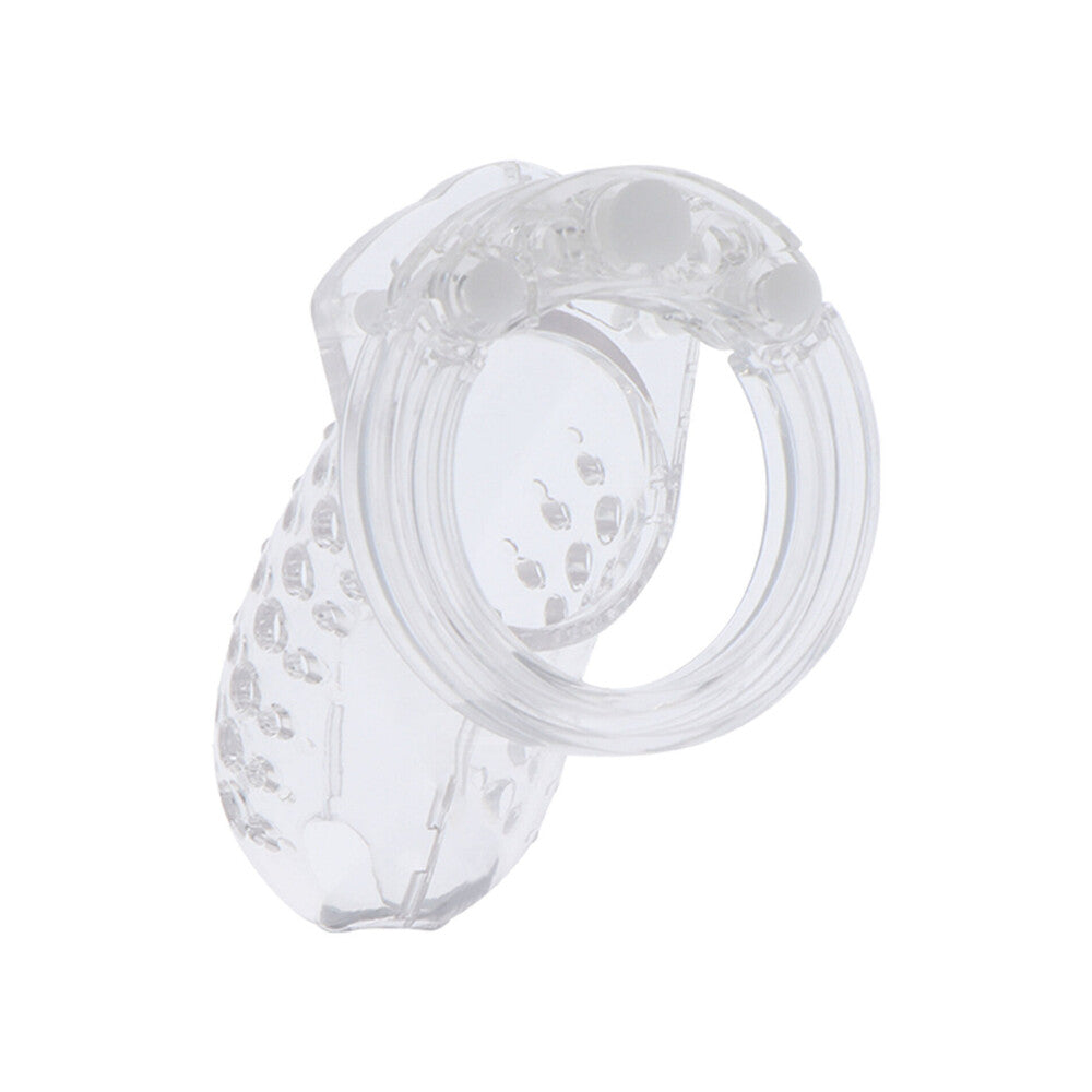 A silver-coloured metal cock cage device for male chastity, quite extreme by the looks.