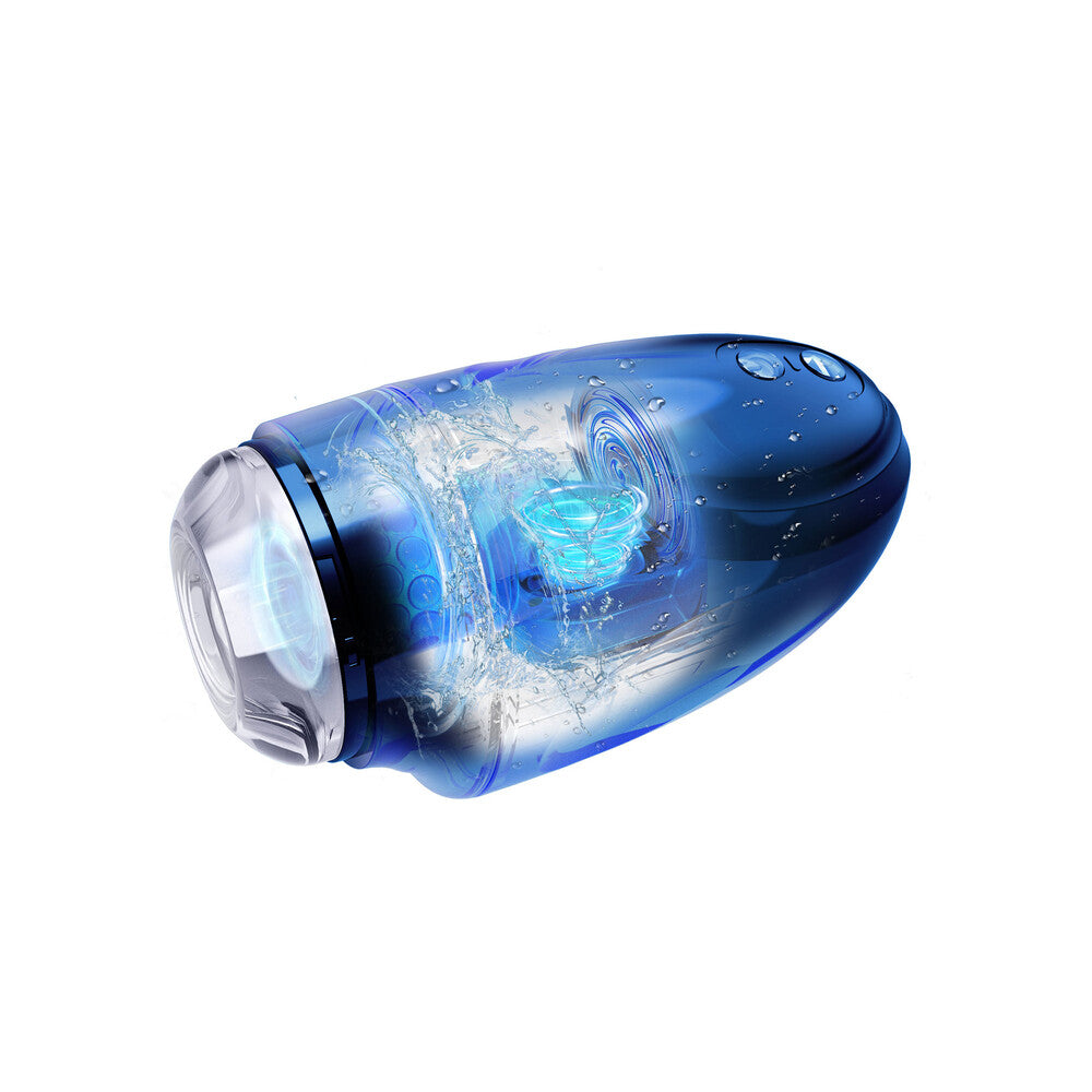 Aqua blue, textured masturbator from hidden desire, a vibrating pleasure toy for gents.