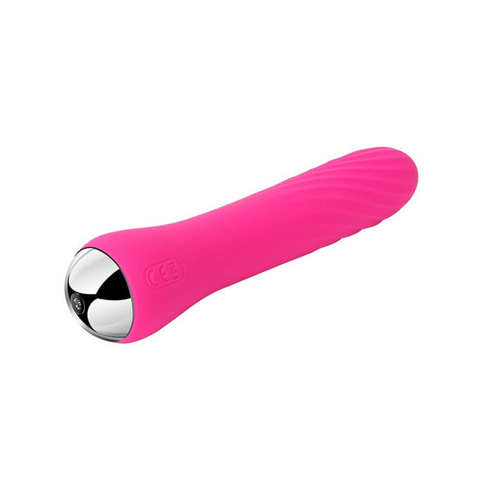 Close-up of the svakom anya vibrator, showing its smooth finish and warming function.