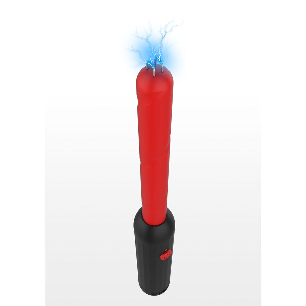 taboom prick stick electro shock wand, a black and silver electro sex stimulation device.
