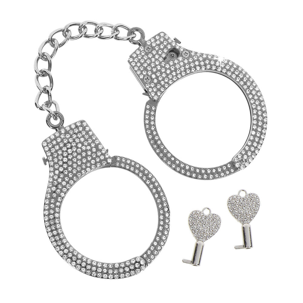 taboom diamond wrist cuffs: shiny metal handcuffs with diamond embellishments for playful restraint