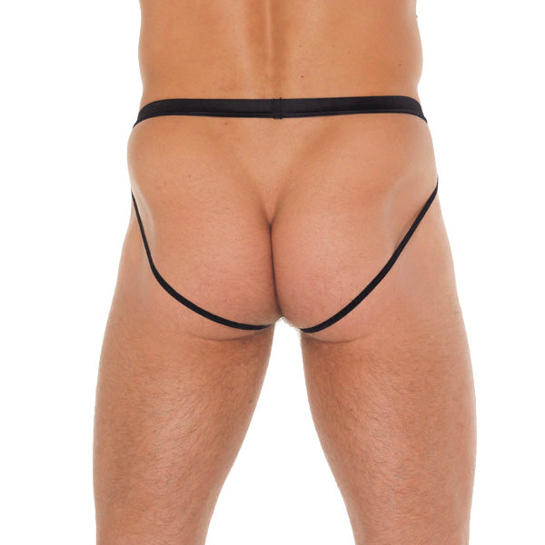 rimba men's black pouch with supportive jockstraps, showcasing the male underwear design
