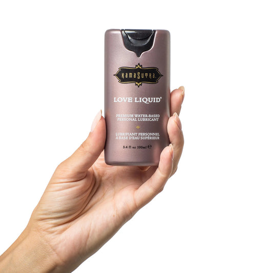 Kama Sutra Love Liquid lubricant in a clear bottle, for enhanced intimacy.