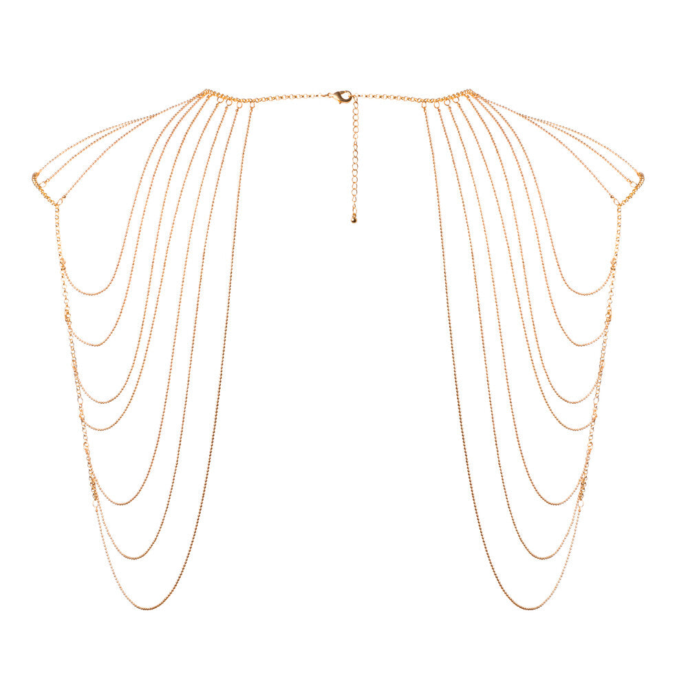 Bijoux Indiscrets Magnifique shoulder jewellery in gold, a glamorous body adornment.