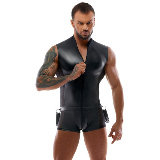 A male body jumpsuit from svenjoyment with restraints, crafted in a sleek, fitted style.