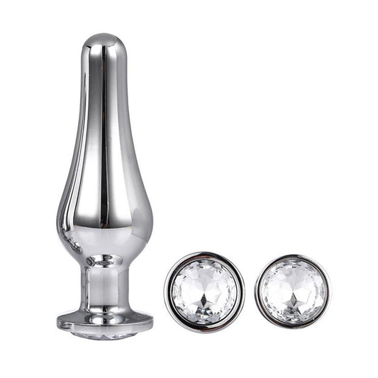 dream toys gleaming silver butt plug set with jewelled detailing, a luxurious pleasure toy.