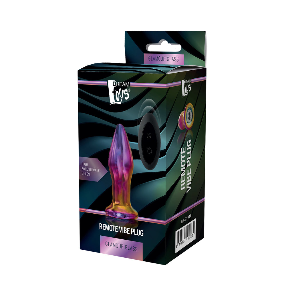 Dream Toys glamour glass butt plug with remote control, offering pleasurable sensations.